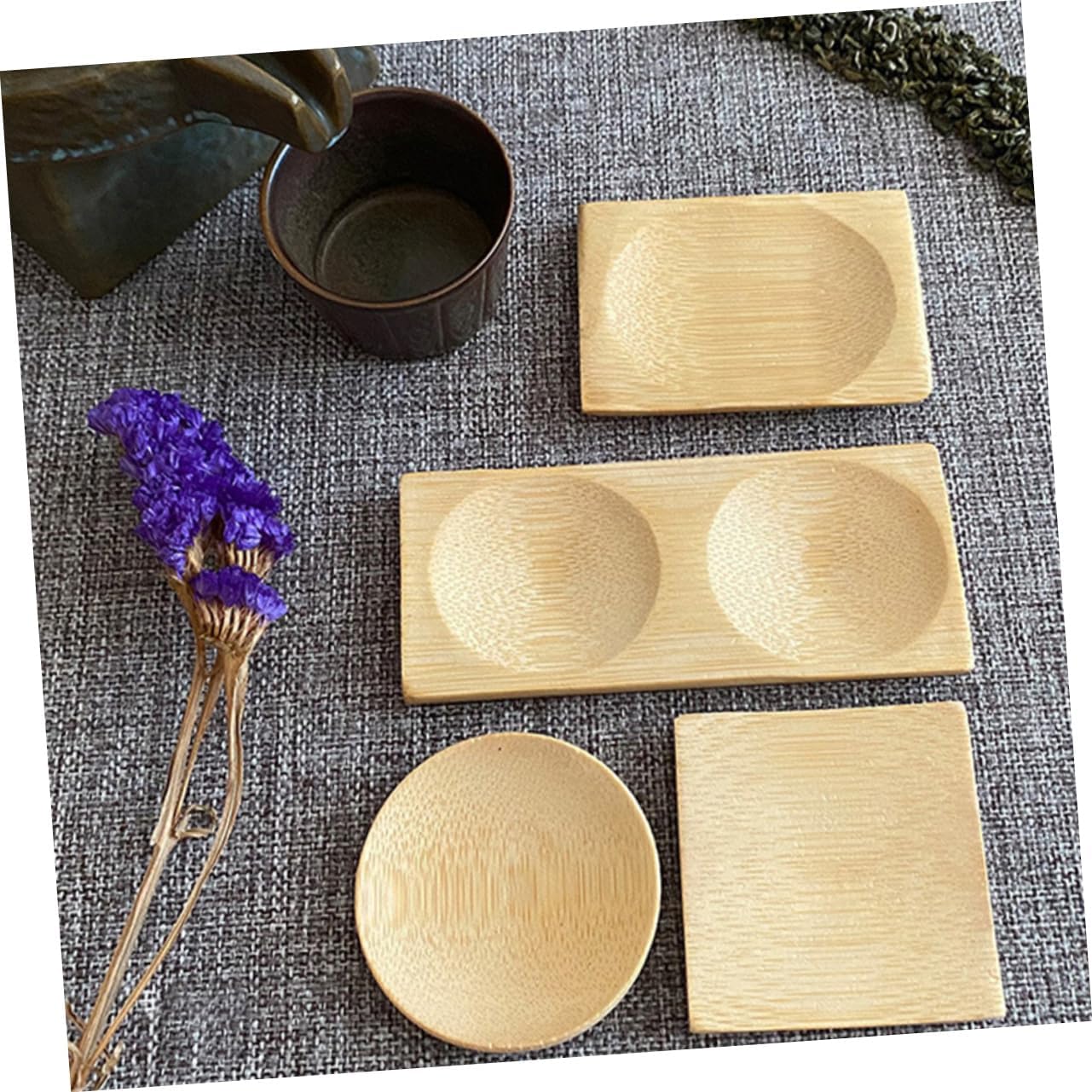 Bamboo Snack Plates Non-toxic Serving Dishes Sauce Dipping Bowls for Side Dish Seasoning for Home Restaurant
