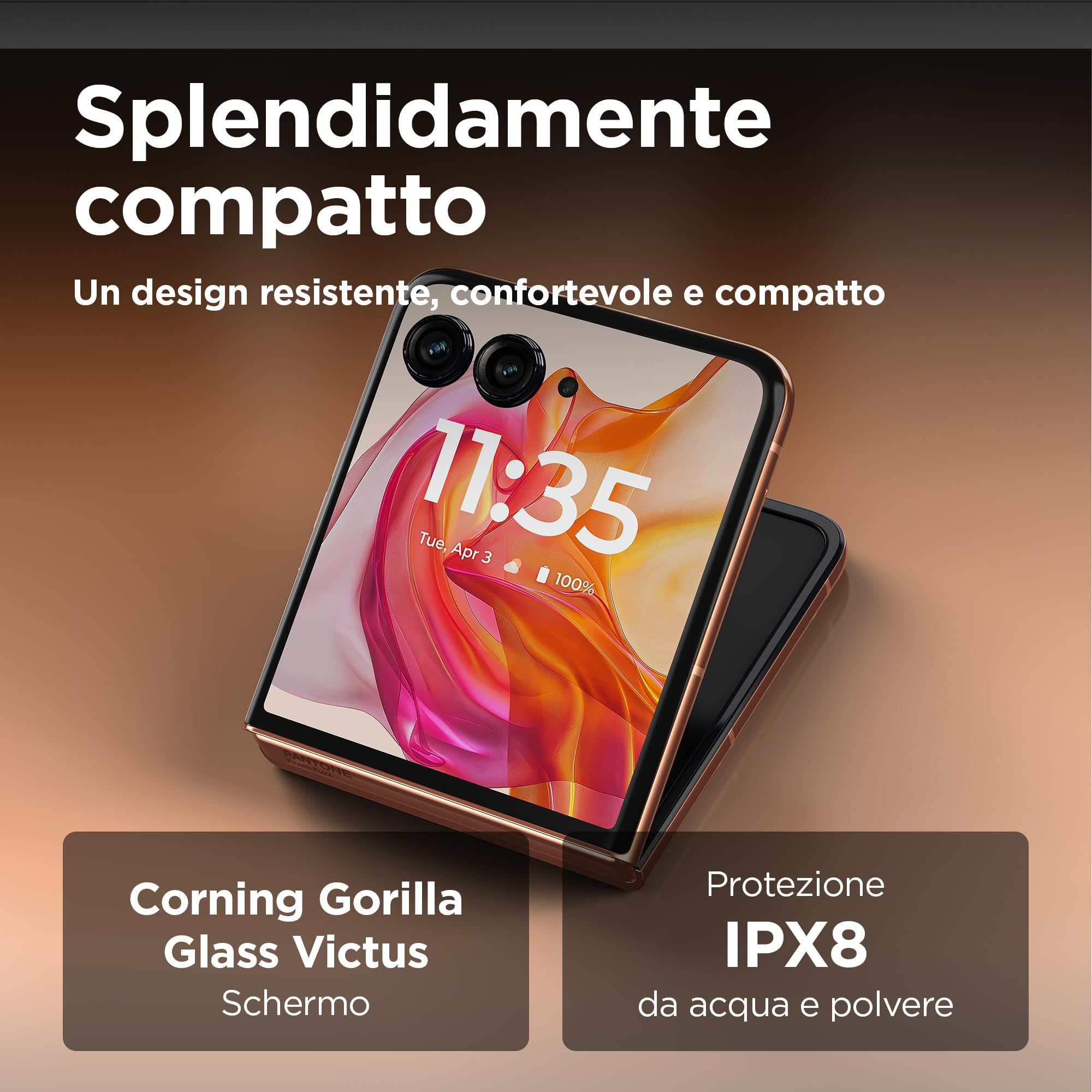 Motorola Razr 50 Ultra (12/512 GB, AI, display esterno 4.0’’ pOLED, interno 6.9" pOLED, 50+50MP, IPX8, Qualcomm Snapdragon 8s Gen 3, 4000mAh, 45W, wireless 15W, 5G, Dual SIM, Android 14), Peach Fuzz