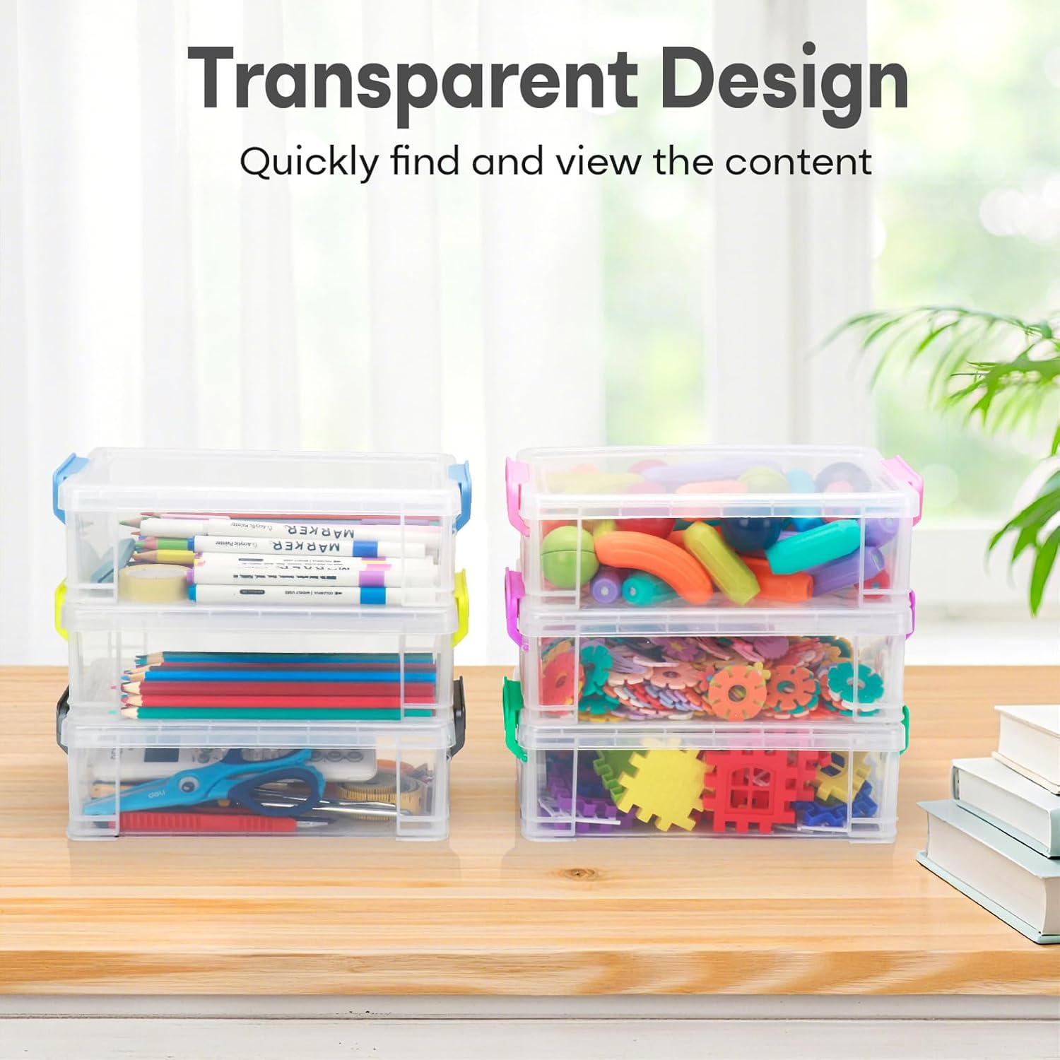 Extra Large Pencil Box, Plastic Hard Pencil Pen Case, Clear Crayon Box Bulk Marker Organizer, Plastic Storage Box Containers With Lids For Craft, Pen, Art, School Office Supplies(Multicolor 6 Pack) - Image 4