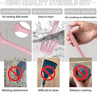 Umite Chef Kitchen Utensils Set, 22Pcs Silicone Cooking Utensils Set, Heat Resistance Silicone Ktchen Spatulas Set with Holder, Cooking Gadgets Tools Set for Nonstick Cookware, Dishwasher Safe(Pink)