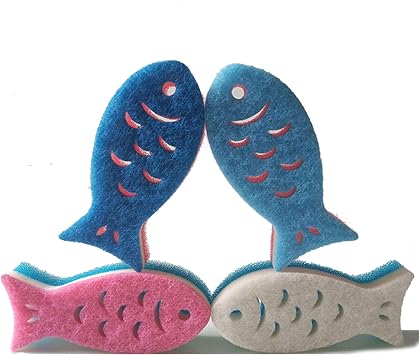Kitchen Scrub Sponges Non-Scratch Multi-Use Heavy Duty Scrub Sponge for Dishes Pots and Pans Three-Layer Fish Shape Cleaning Sponge4pack