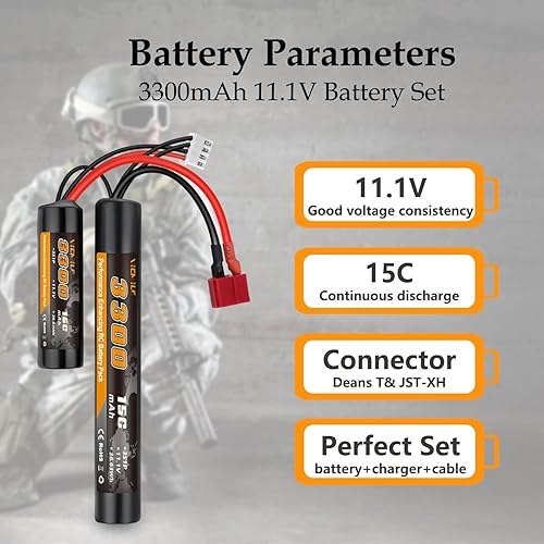Miniatura 2 de Batería de Airsoft de 3300 mAh de 11.1 V Nunchuck con enchufe en T estilo Dean y mini cable Tamiya 3S recargable, forma de mariposa, apta para aeG