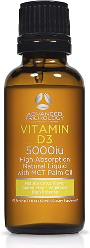 Advanced Trichology Vitamina líquida vegetariana D3-5000 iu de alta absorción - 1000 iu por gota - Suministro de 6 meses - Sin gluten 365 VIT D