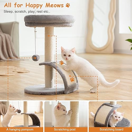 Small Cat Tree Tower with Scratching Post — top-down angle highlighting key features