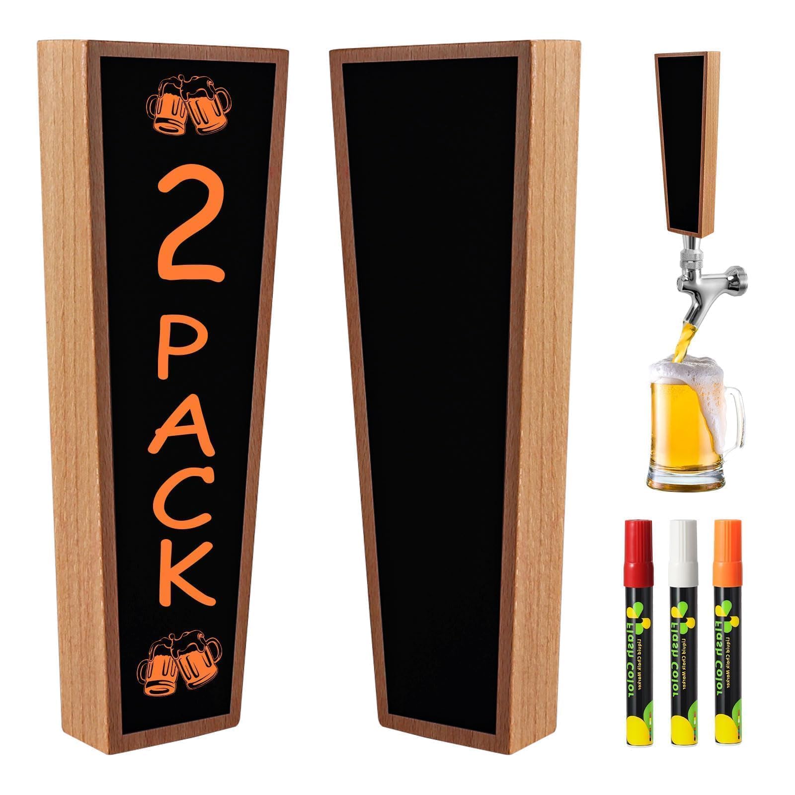 Hgkeke Wooden Beer Tap Handles Keg Handle Chalkboard Beer Tap Handles for Kegerator, Keg Tap Handles & Markers - Nice Gift for Homebrewers, Bars,