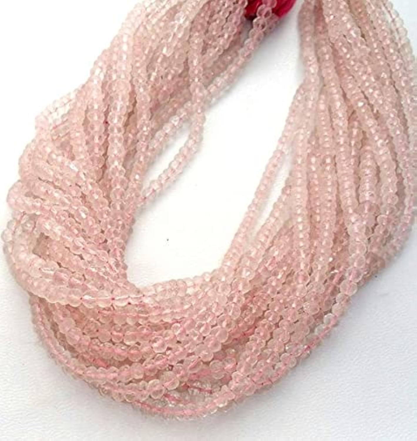 Perles quartz rose véritable en rondelles facettées 3mm 3.5mm pour fil création bijoux E1660