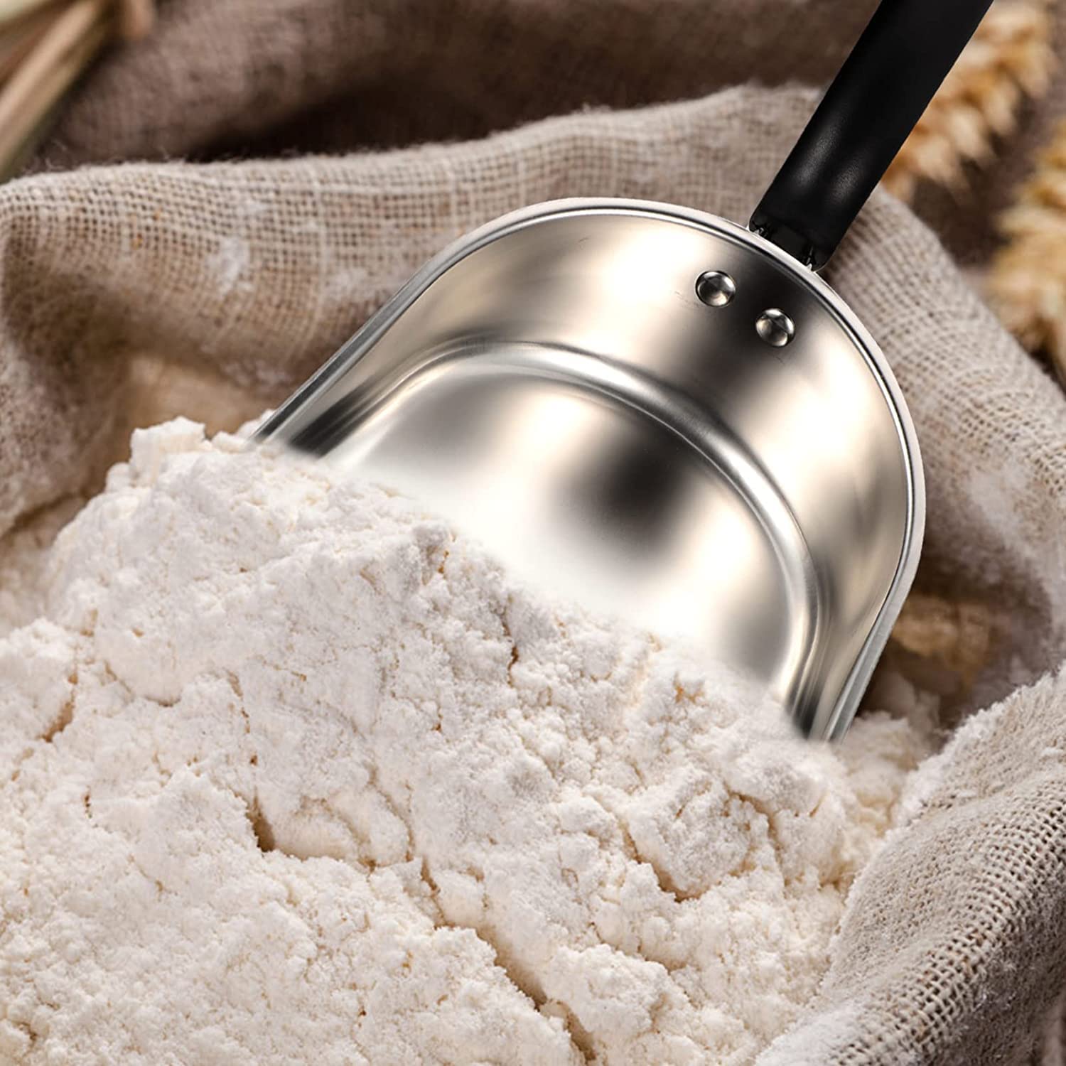AKAZI Edelstahl-Schaufel Edelstahl-Mehl-Schaufel mit flachem Boden, Eiswürfel, Pulver, Scooper, Milch, Teegeschäft, Metall-Eisschaufel für Eismaschine, Küche, Bar, Schaufel, Kinder-Multitool