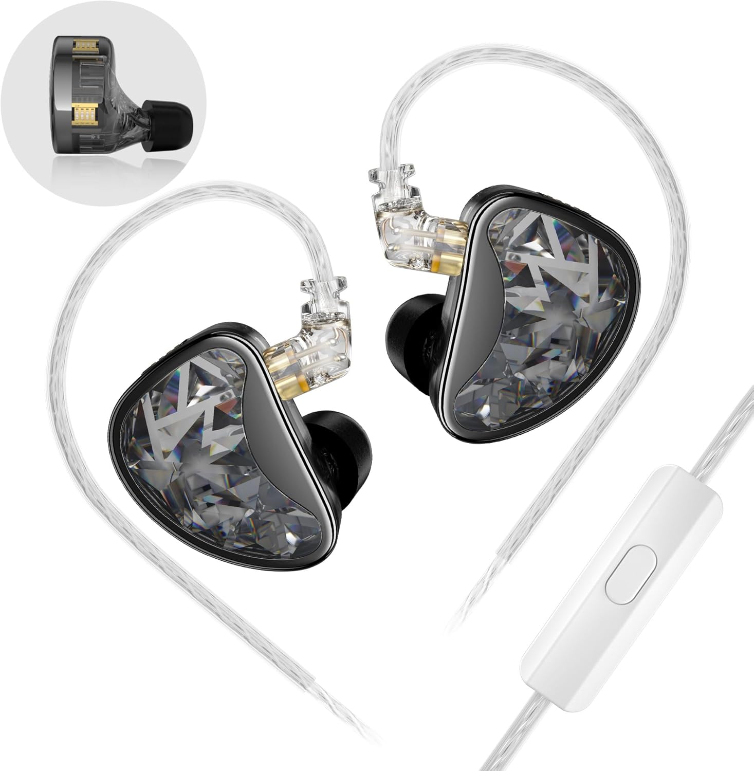 KZ AS24 12BA Hybrid Drivers in-Ear Monitors HiFi Earphone Wired,Tunable Sound IEM Headphones Ergonomic Design Memory Foam with Removable Cable for Audiophile Musician (Black, Tuning Version with Mic)