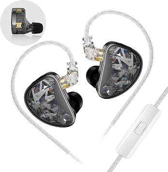 KZ AS24 12BA برامج تشغيل هجينة في الأذن شاشات HiFi سماعة سلكية ، صوت قابل للضبط IEM سماعات ذاكرة تصميم مريح مع كابل قابل للإزالة لموسيقى Audiophile Musician Black ، ضبط الإصدار باستخدام Mic