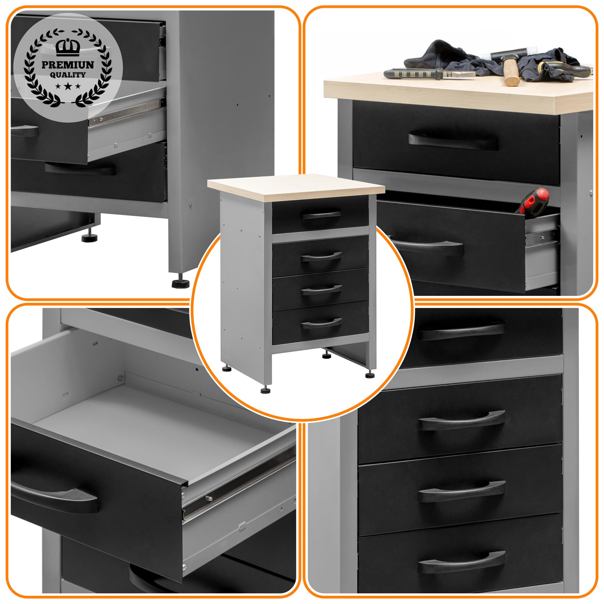 METALLMOBELL - Banco da Lavoro Officina | 60x60x84cm, con Cassetti | Tavolo da Lavoro Garage, Banchetto da Lavoro, Banco da Falegname, Banco da Lavoro Garage, Banco Lavoro MB05G