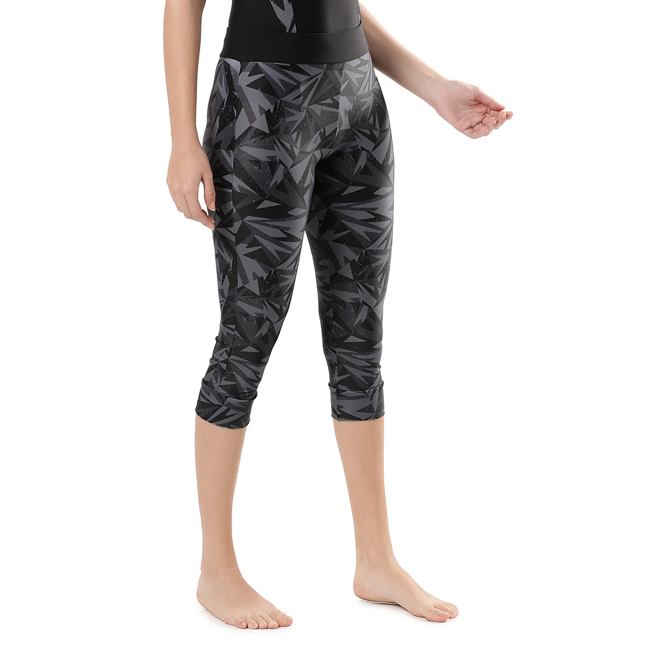 Speedo Women's Printed Contrast Swim Capri - Black & Oxid Grey 1
