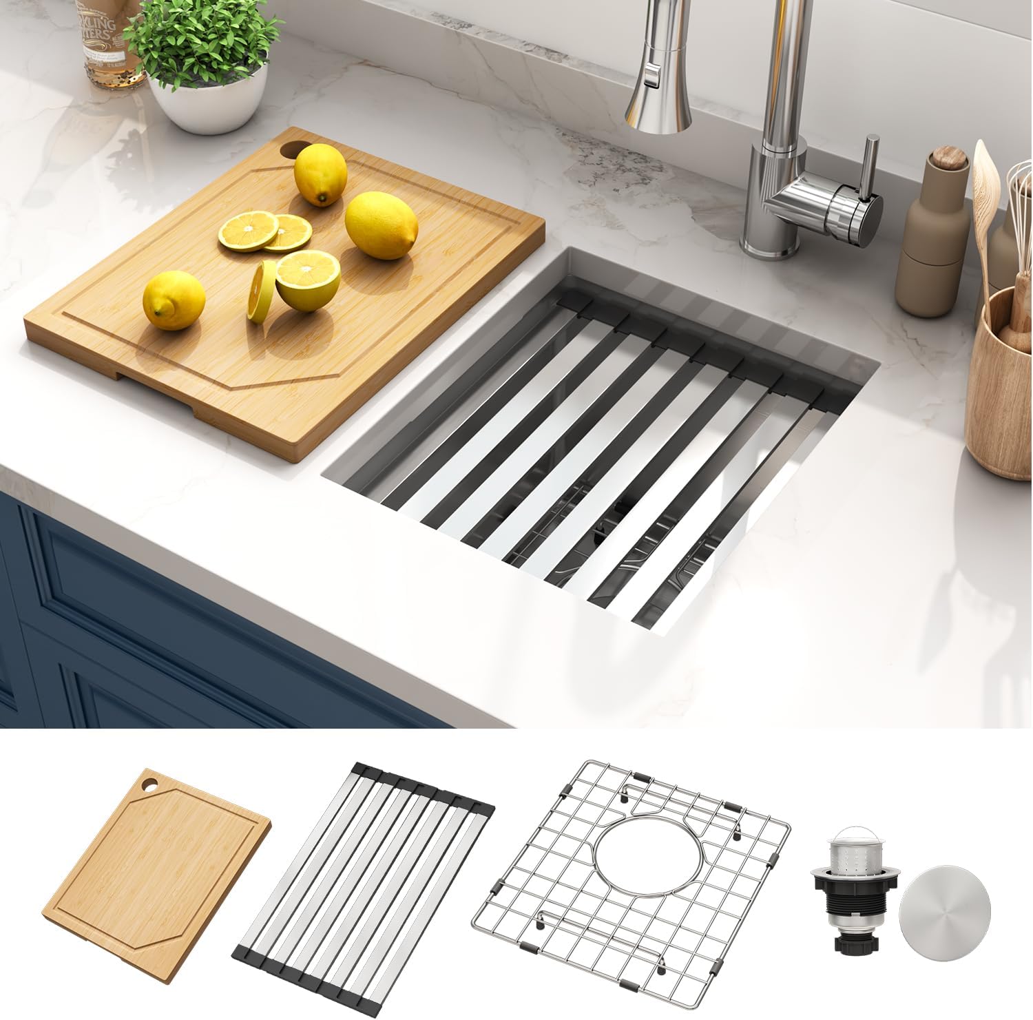 LQS Undermount Kitchen Sink 32" x 19", Workstation Ledge Kitchen Sink Handmade Undermount Sink 50/50 Double Bowl Stainless Steel Kitchen Sinks, 13 Inches Kitchen Sink With Workstation Ledge, 10" Depth