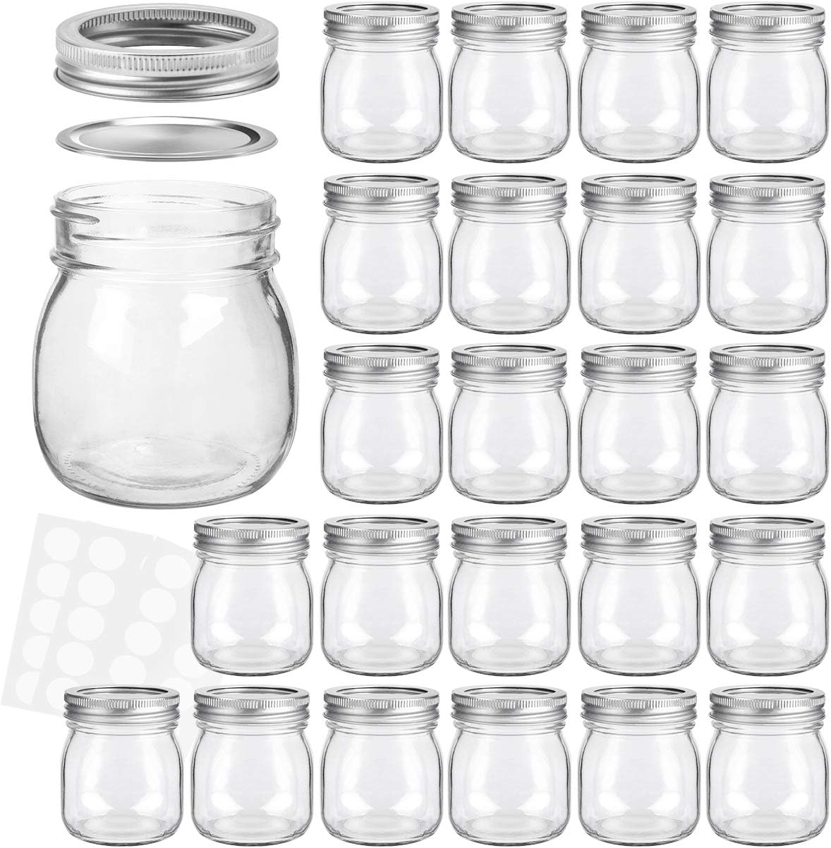 KAMOTA Mason Jars 10 oz With Regular Lids and Bands, Ideal for Jam, Honey, Wedding Favors, Shower Favors, DIY Spice Jars, 24 PACK, 30 Whiteboard Labels Included
