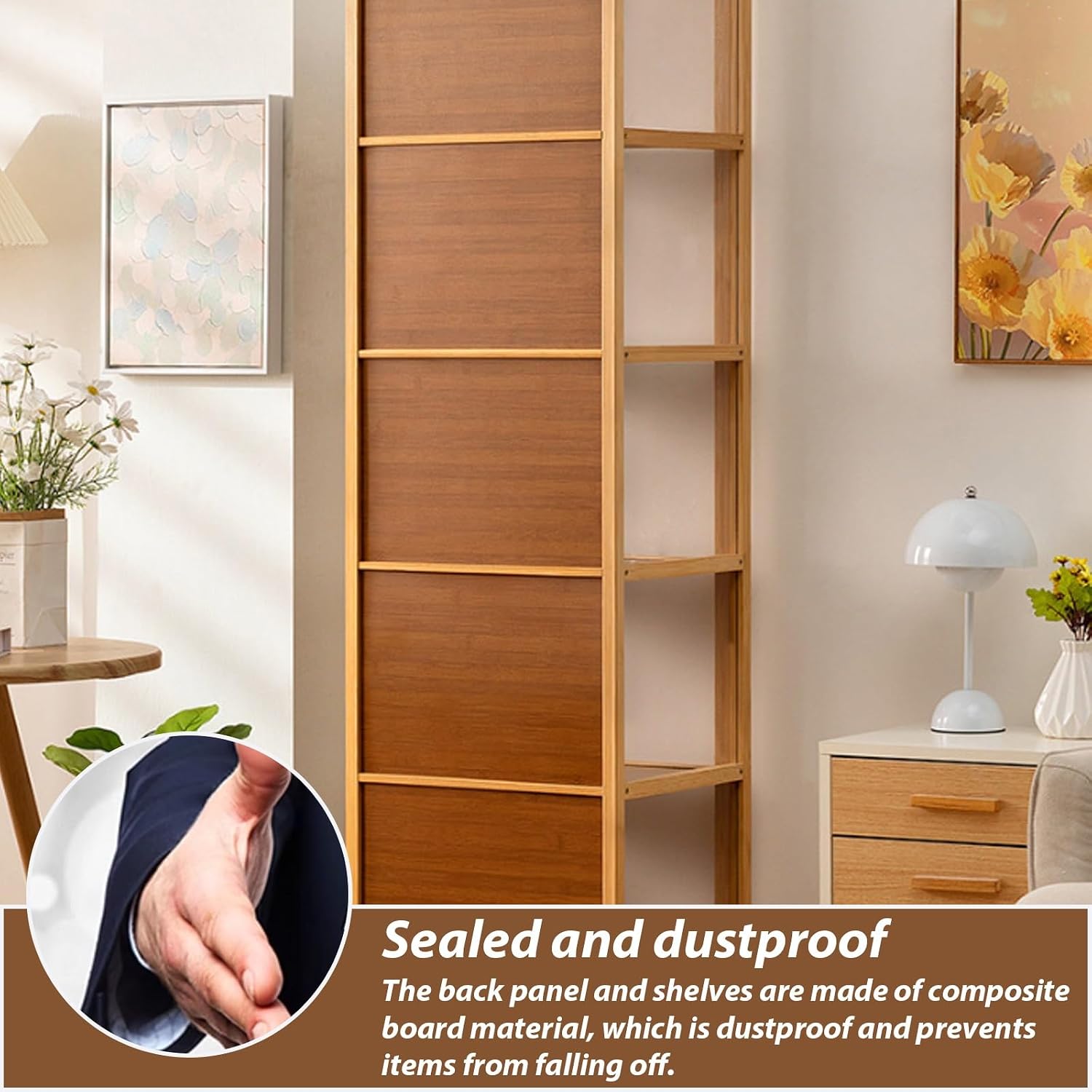 Wall Cabinet with Doors and Shelves, Kitchen Wall Cabinets Storage with Acrylic Doors, Wall Mounted Kitchen Cabinets for Display, Floor Standing Clear Showcase for Living Room Bedroom, Wood,Brown-136