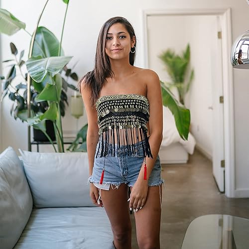 Miniatura 6 de Bufanda de cadera para danza del vientre, monedas tribales con forma de onda, falda de cadera, cinturón de baile del vientre, borla con flecos,