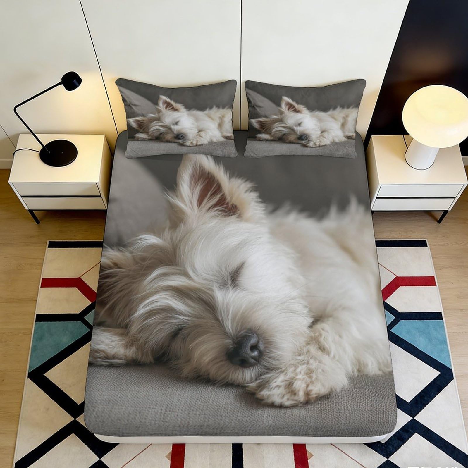 Jqzkxnhpbr Style-10 3D Printed Sleeping Dog Fitted Sheet Microfiber Soft Non-Slip Cute Puppy Bed Cover For Bedroom Dorm Guest Room 90X200x25cm