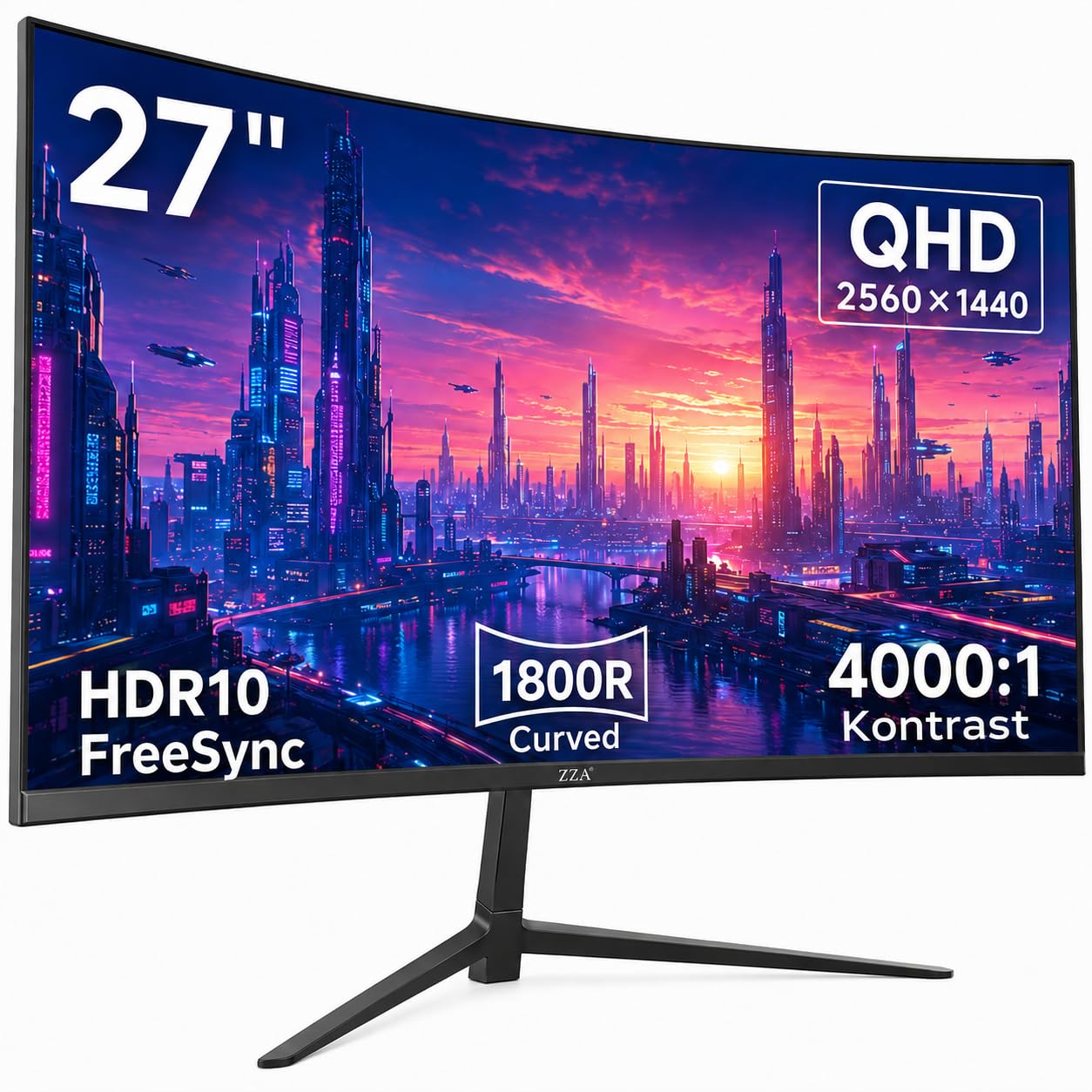 ZZA 27 Zoll QHD Curved Monitor, 2560 x 1440, 75 Hz, 1800R VA-Panel