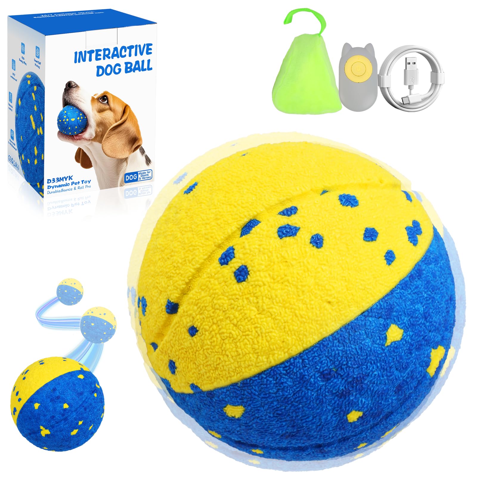 Dog Ball Smart Interactive Dog Toy with Remote Control Automatic Moving Bouncing and Rotating 3 Modes E-TPU Material