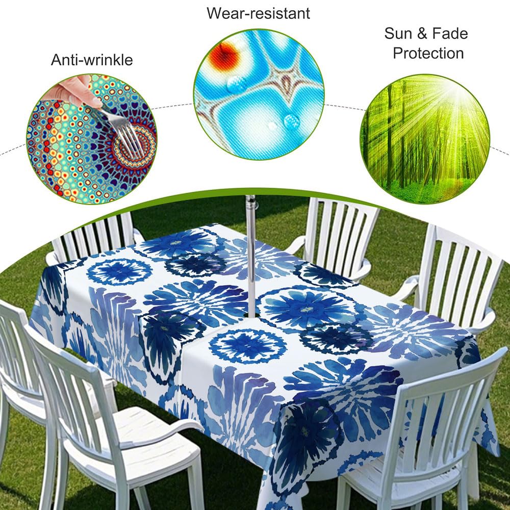 Chickwin Tovaglia Antimacchia Rettangolare Impermeabile da Esterno con Foro per Ombrellone 259x152cm Blu