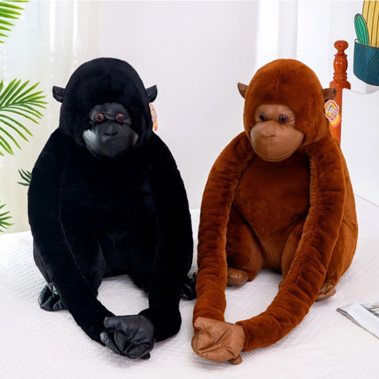Gorilla PlüSchtier, Niedlicher Gorilla Wurfkisse AFFE Plüschtier Puppe Stofftier Lange Arme Haben Zum Spielen Umarmung Realistisches AFFE Stofftier,Tiere Puppe Geschenke (55cm,Schwarz)