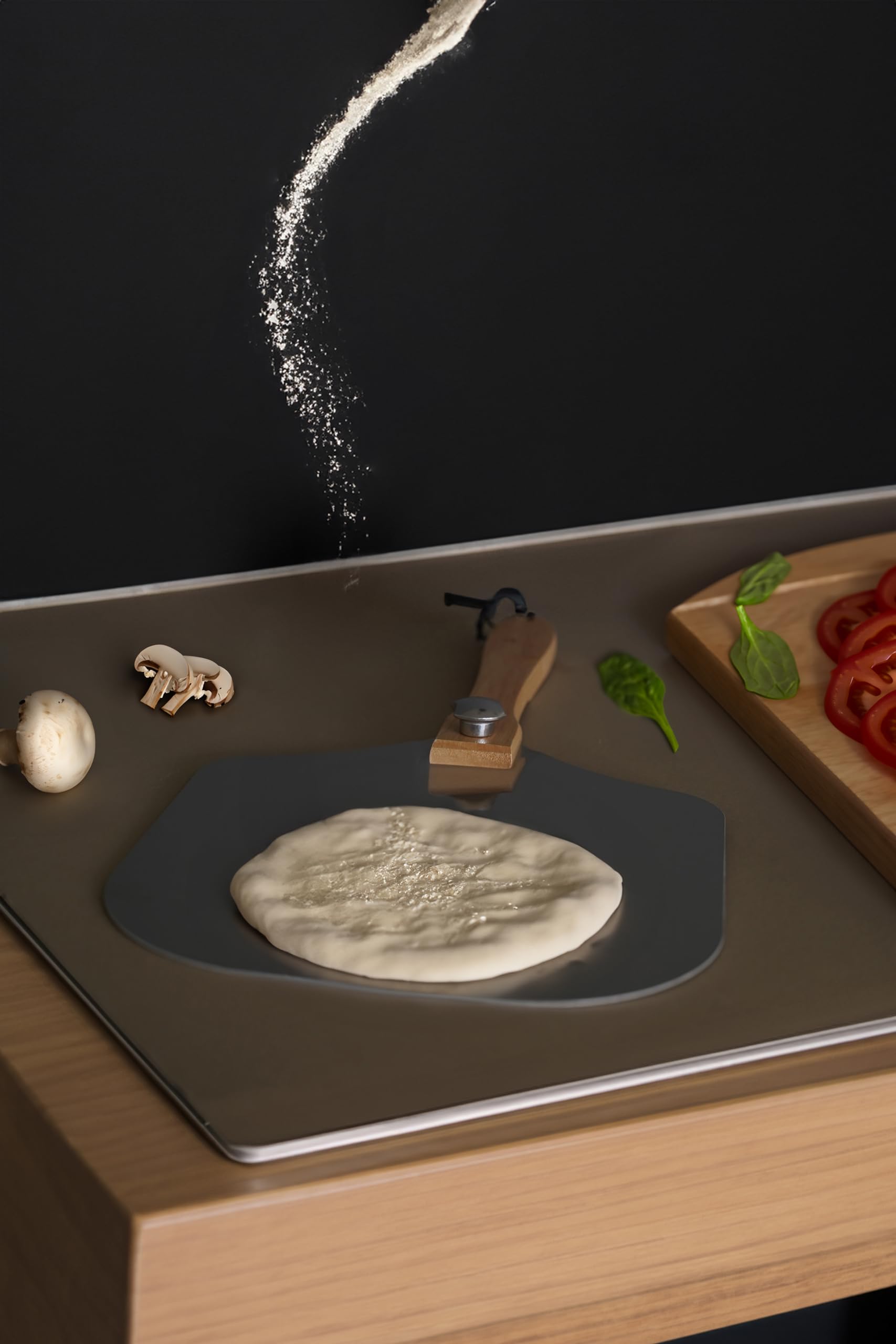 Wirth, Aluminium Pizza Peel 12 x 14 inch, Pizza Cutter 14'' Blade Pizza Paddle for Pizza Spatula Oven Accessories with Foldable Wood Handle, Baking, Bread, Pastry, Dough, Pie, Cake, Cookies