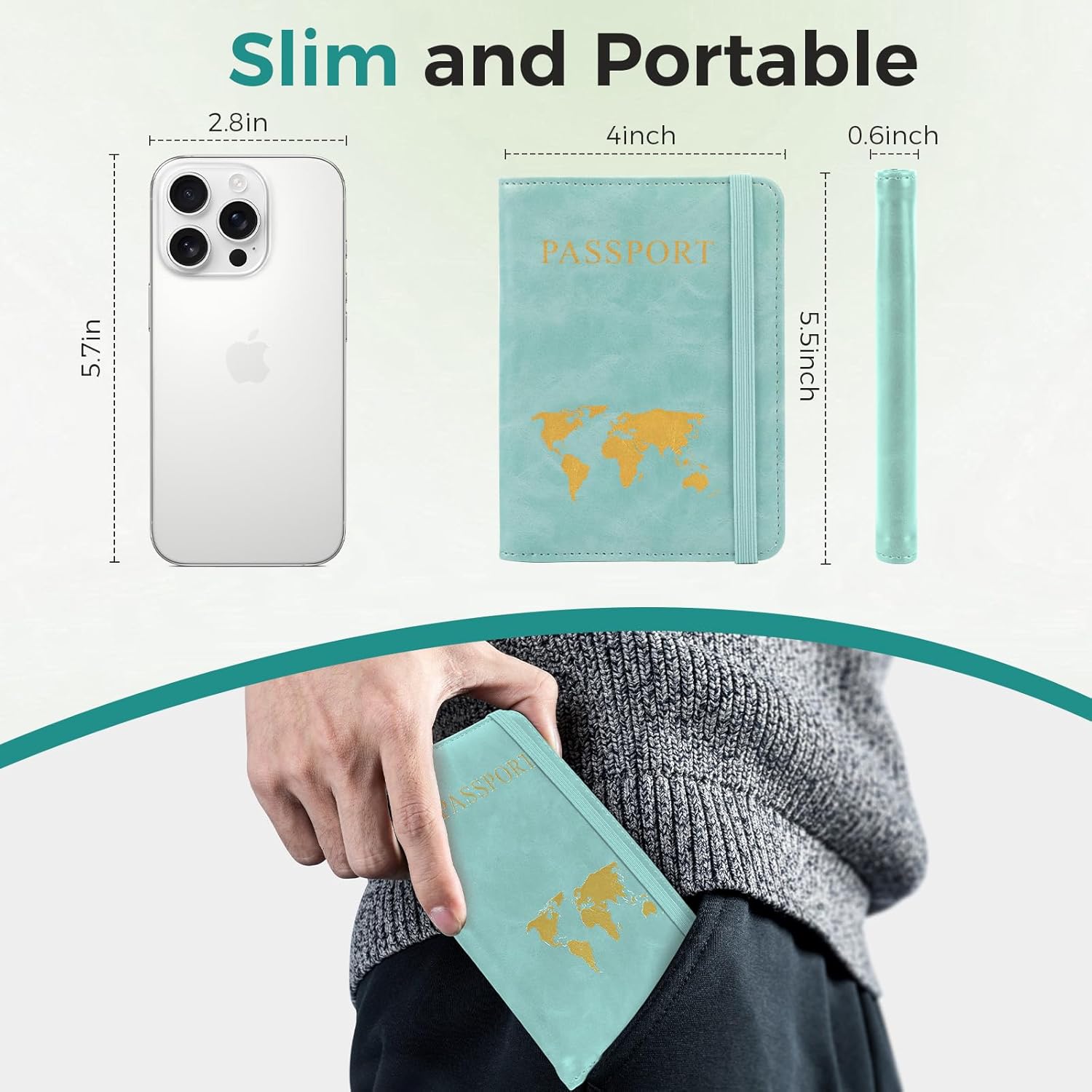 Passport Holder for Travel Women Men - Passport Cover Wallet with Airtag Slot - RFID Blocking PU Leather Passport Holder Case with Card Holder, Pen Slot - Blue - Image 7