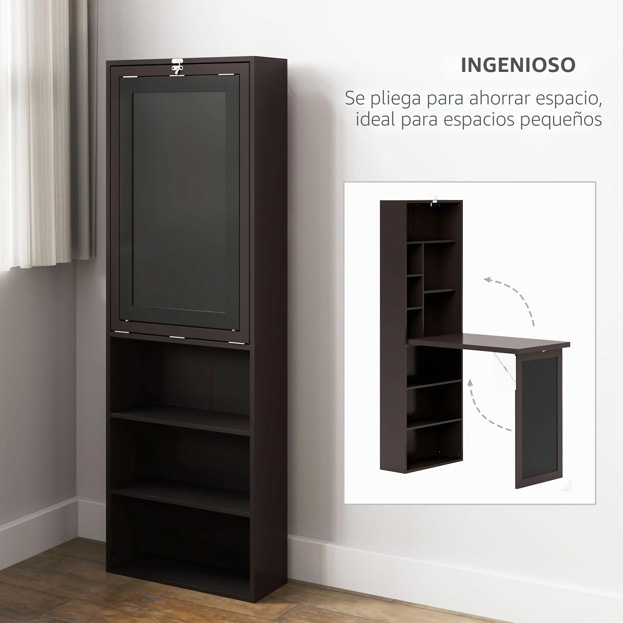 HOMCOM Escritorio Computadora Plegable, Escritorio con Biblioteca, Estación de Trabajo, Mesa Negro, 9 Compartimentos Abiertos y Estante Ajustable, Mesa de Ordenador para Dormitorio, 98 x 51 x 153 cm