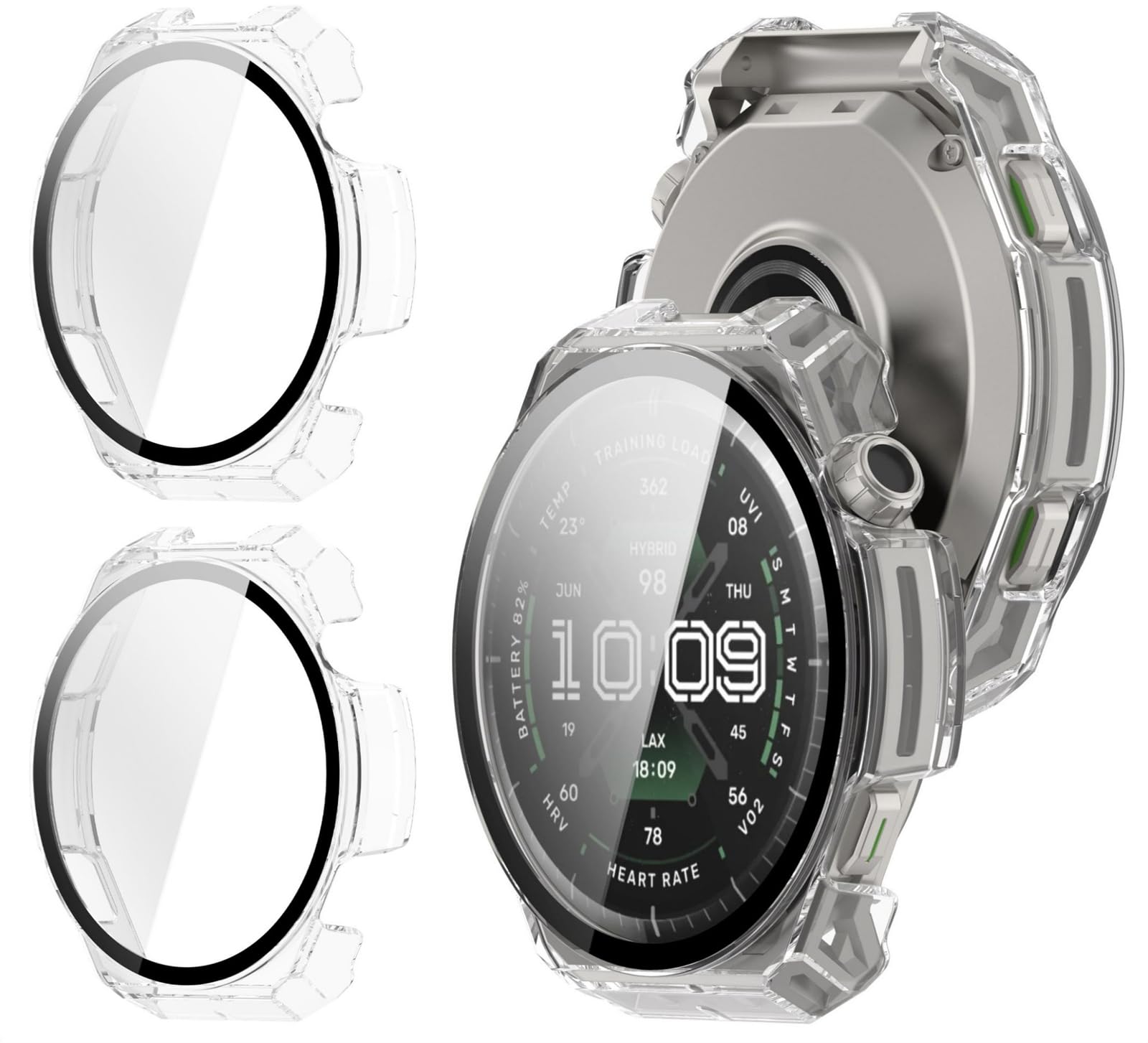GIOPUEY Funda Compatible con Amazfit Balance 3, [2 Pack] Protector de Pantalla + Bastidor rígido, Protección Total del Paquete - Transparent+Transparent