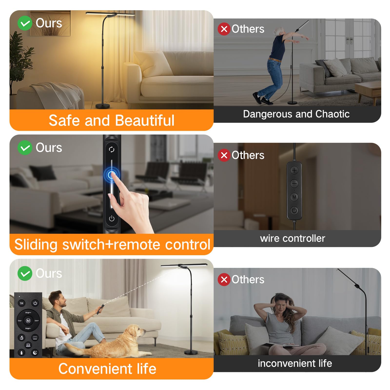 OUTON Stehlampe LED Dimmbar, Leselampe mit 4 Farbtemperatur, Fernbedienung und Touch Steuerung, 1H Timer, für Wohnzimmer Schlafzimmer Büro, Schwarz