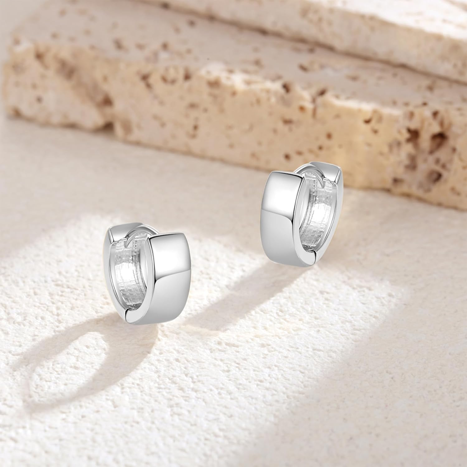 Small Huggie Earrings for Women 14K Gold Plated Chunky Hoops 925 Sterling Silver Post Mini Cartilage Wide Thick Hoop Earrings - Image 6