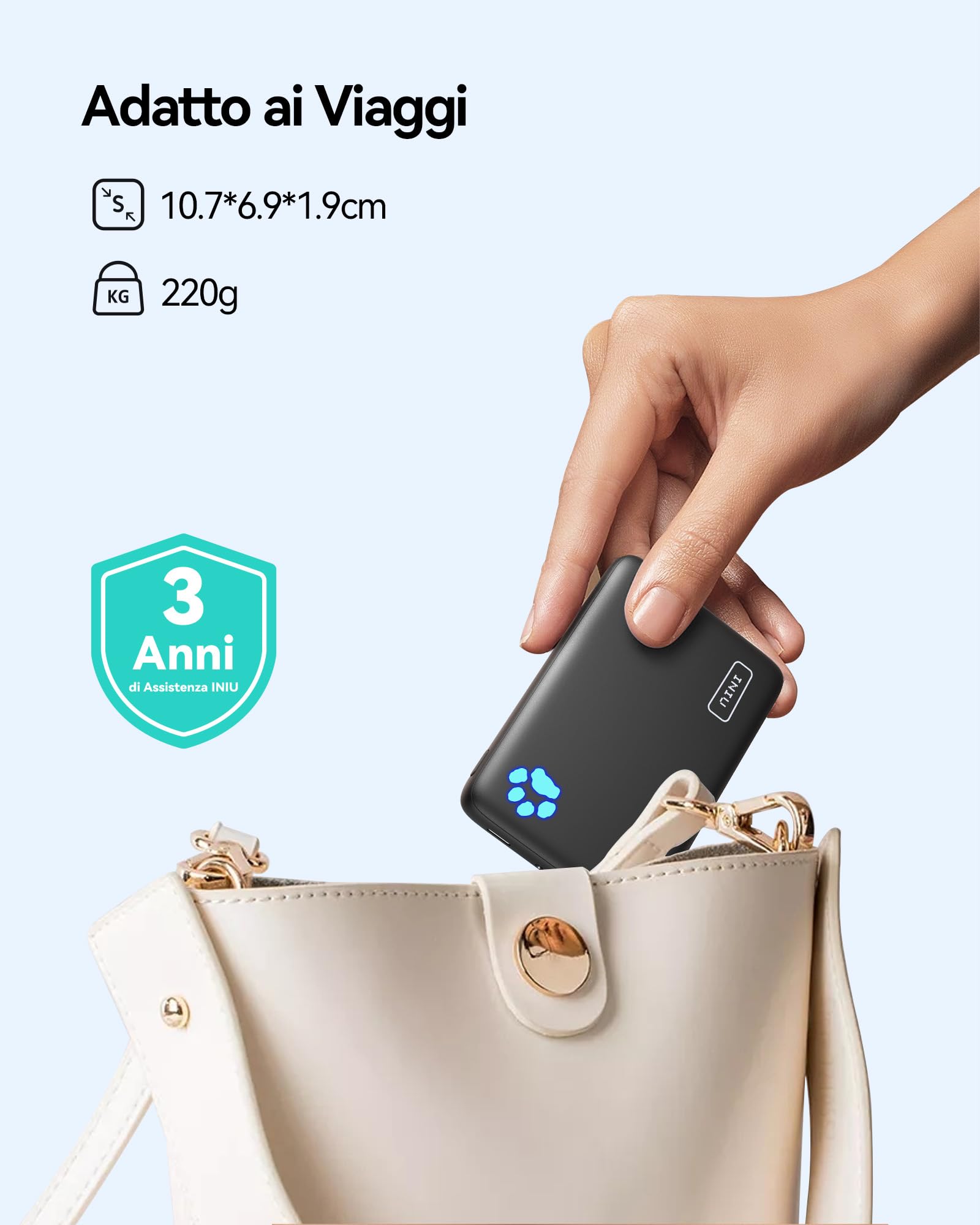 INIU 30W Magnetico Power Bank, Qi2 Certificato 10000mAh Ricarica Rapida Power Bank, PD 30W Mini Caricabatterie Portatile con USB-C in & Out per iPhone 16/15/14/13/Pro/Max