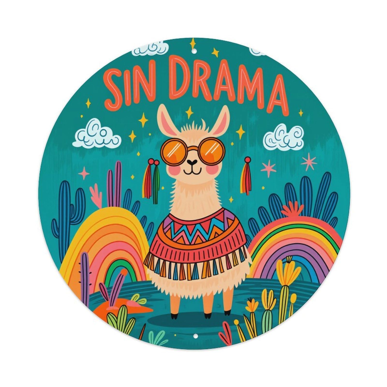 Colorful Llama Rainbow Desert Pattern Metal Tin Sign Vintage Garden Bedroom Cafe Bar Man Cave Home Wall Decor Metal Poster 8x8 inches