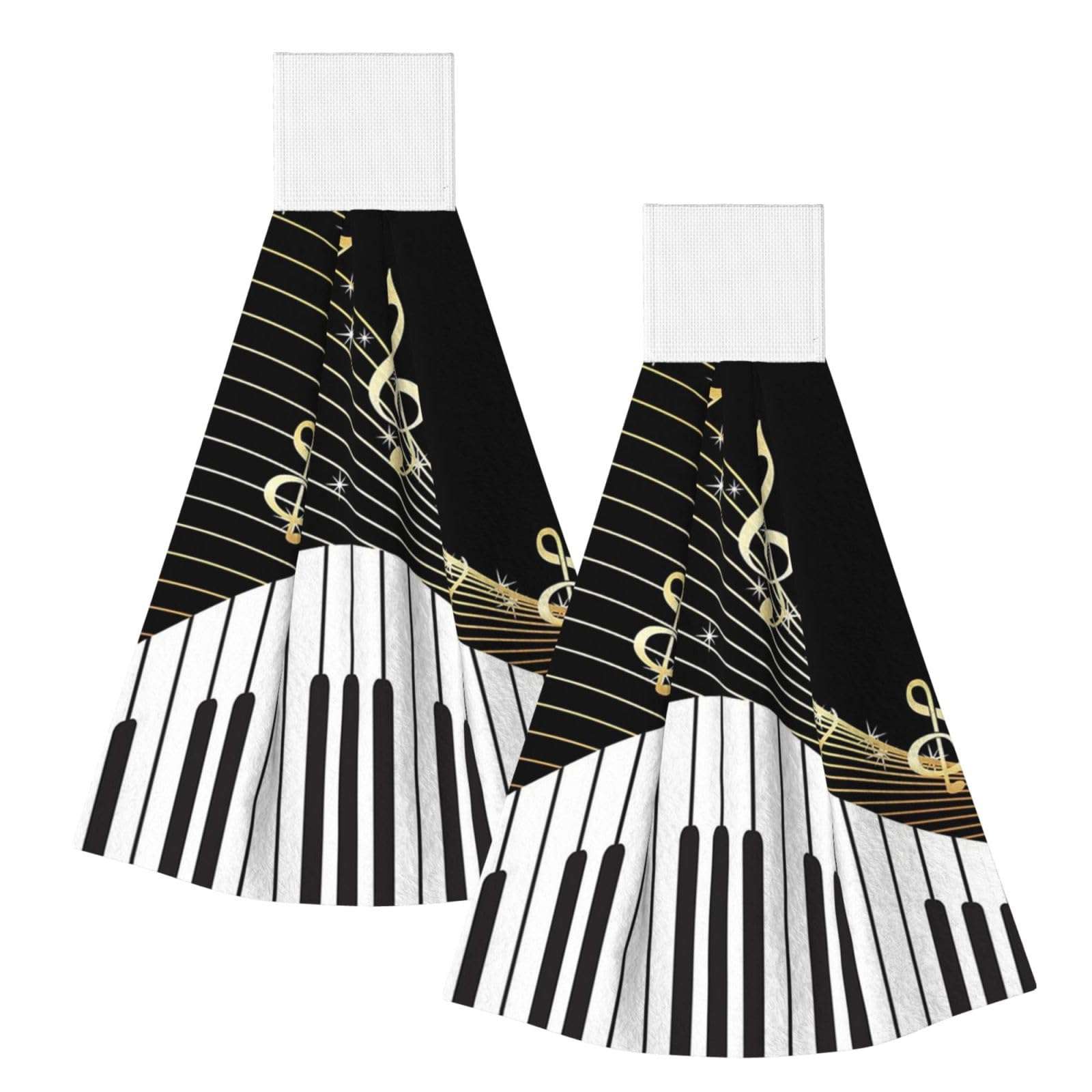DOPKLNA Piano Keyboard Music Note, 2 Pcs Hanging Coral Fiber Hand Towels for Bathroom, Absorbent Kitchen Towels