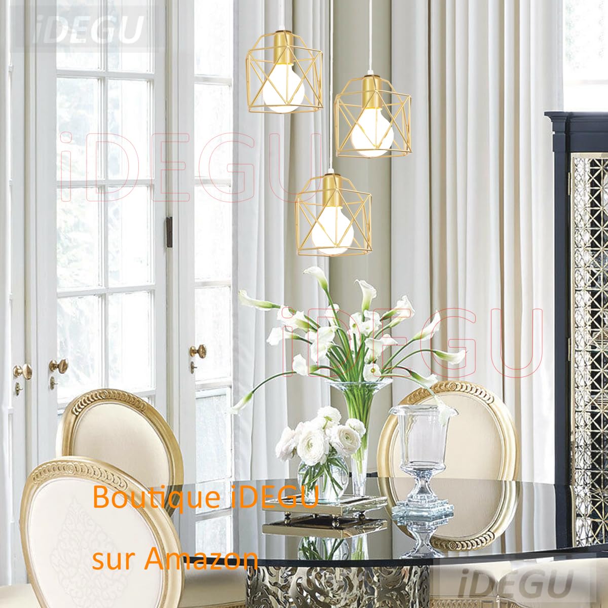 Lampadario Sospensione Vintage IDEGU - 3 Luci Gabbia Esagono Design Retrò, E27, Per Cucina/Sala Da Pranzo - Foto 10