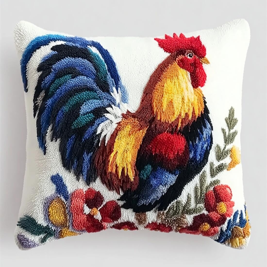 Kitquiver Animal Latch Hook Kits for Adults Cartoon Rooster DIY Latch Hook Kits Pillow Needlepoint Cushion Kit for Home Décor Needlework Set for Adult Beginners 17x17In