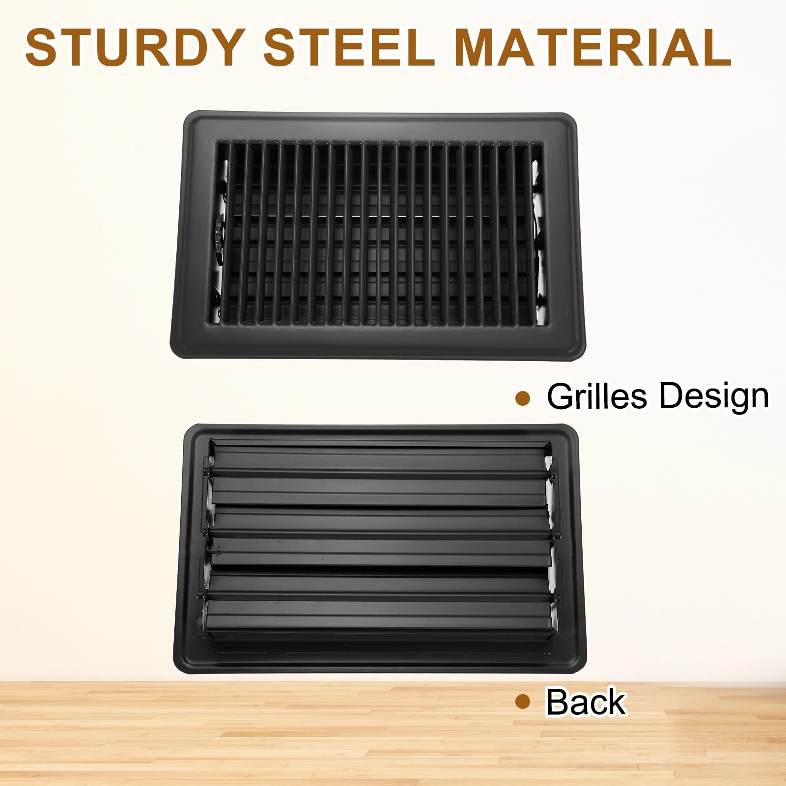 PATIKIL 6x10 Inch Griglie Di Aerazione Per Pavimento 4 Pezzi Griglie Di Aerazione Per Pavimento In Metallo Resistente Griglie Di Aerazione Calpestabili Con Leva Di Regolazione Nero
