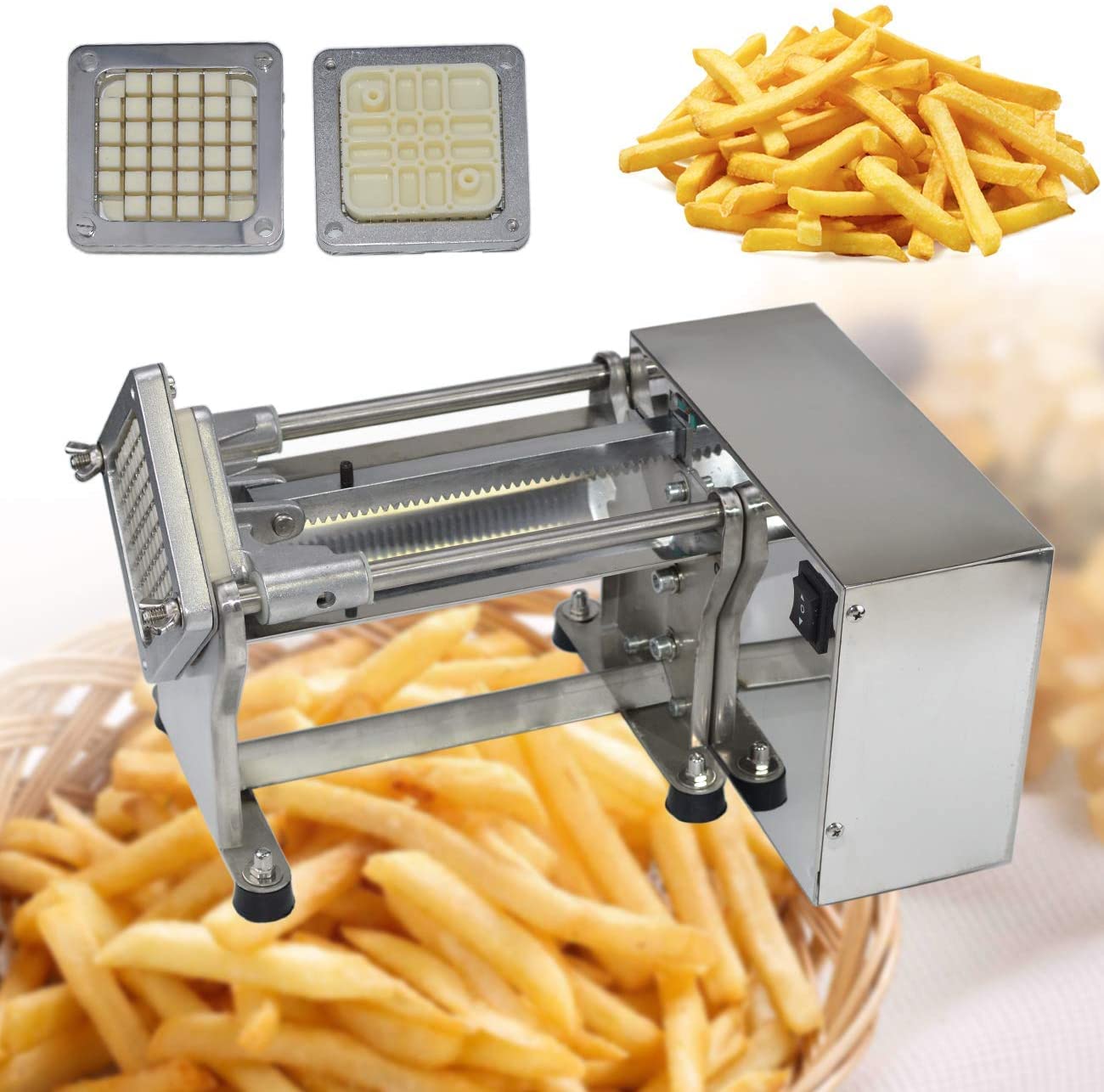 BNDHKR Electric French Fry Cutter Automatic Potato Chip Cutting Machine Stainless Steel Vegetable Slicer for Potatoes Carrots Cucumbers With 3 Sizes Of Replaceable Blades Suitable Commercial/Household