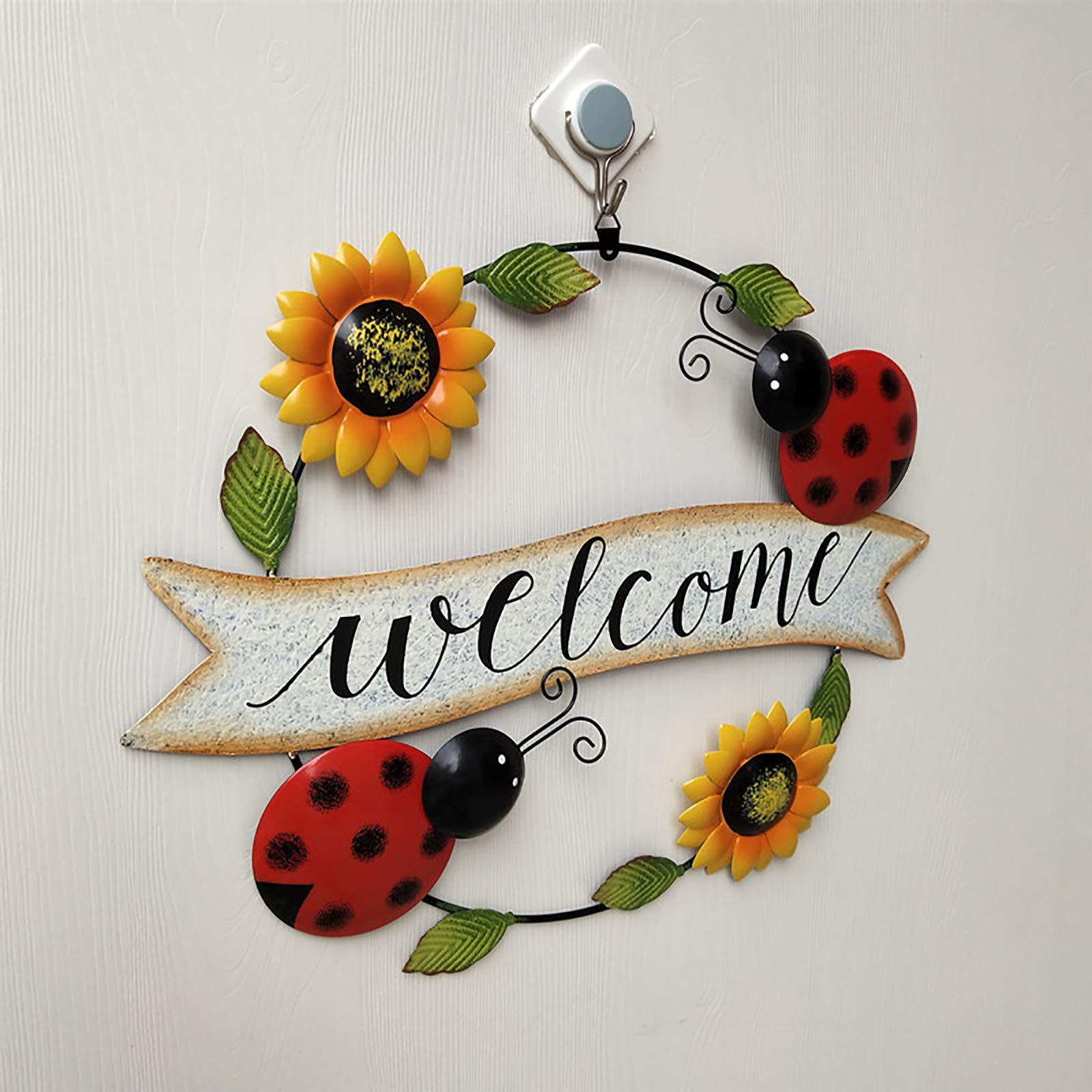 cartello di benvenuto da appendere in ferro da stiro, girasole scarabeo, cartello di benvenuto, decorazione da parete per la porta d'ingresso, per interni ed esterni, casa giardino