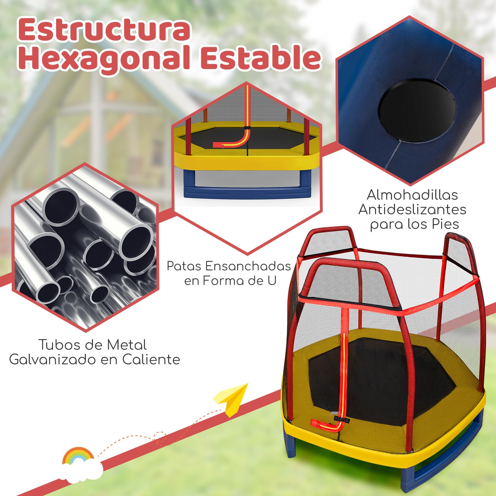 COSTWAY Cama Elástica 223 cm para Niños con Red de Seguridad y Almohadilla de Muelle, Trampolín para Interior y Exterior con Estructura en Acero Galvanizado, Carga Máxima 45 kg