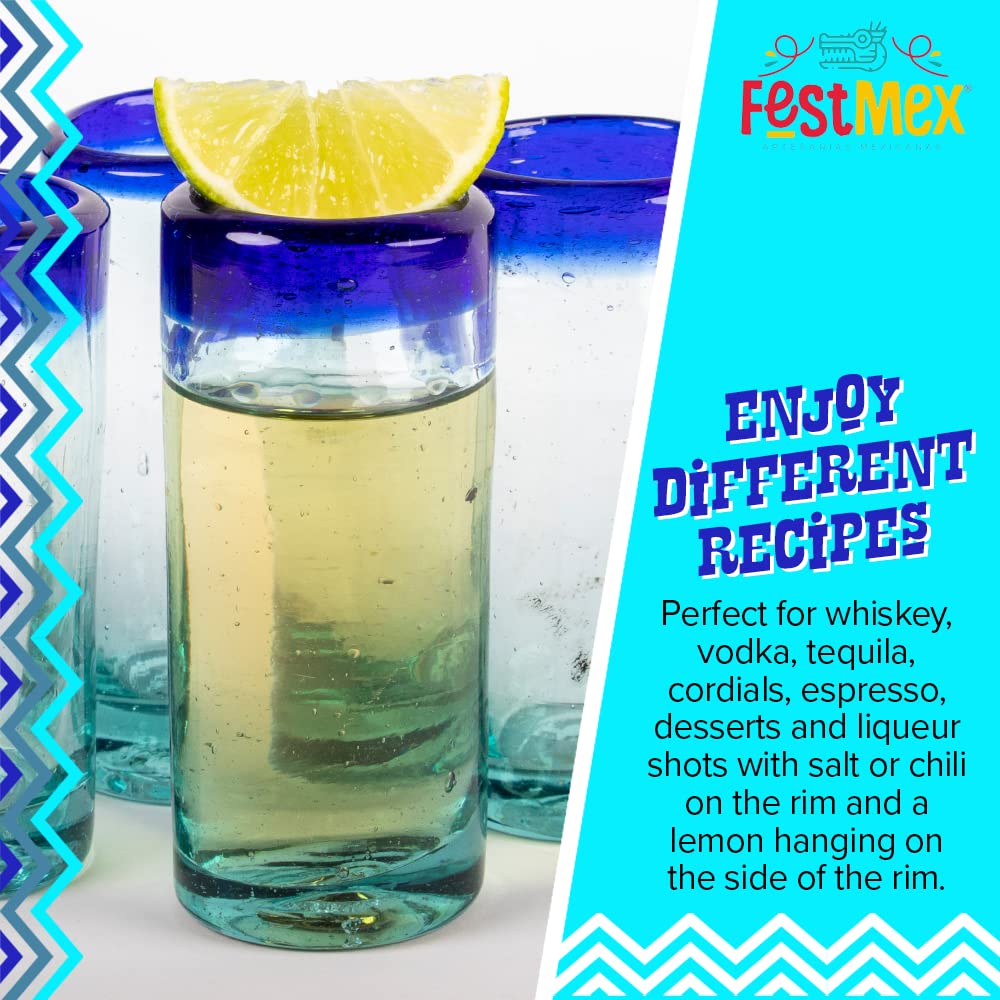 Burns Glass Lot De 6 Verres à Shot Mexicains à Bord épais, Bord Bleu