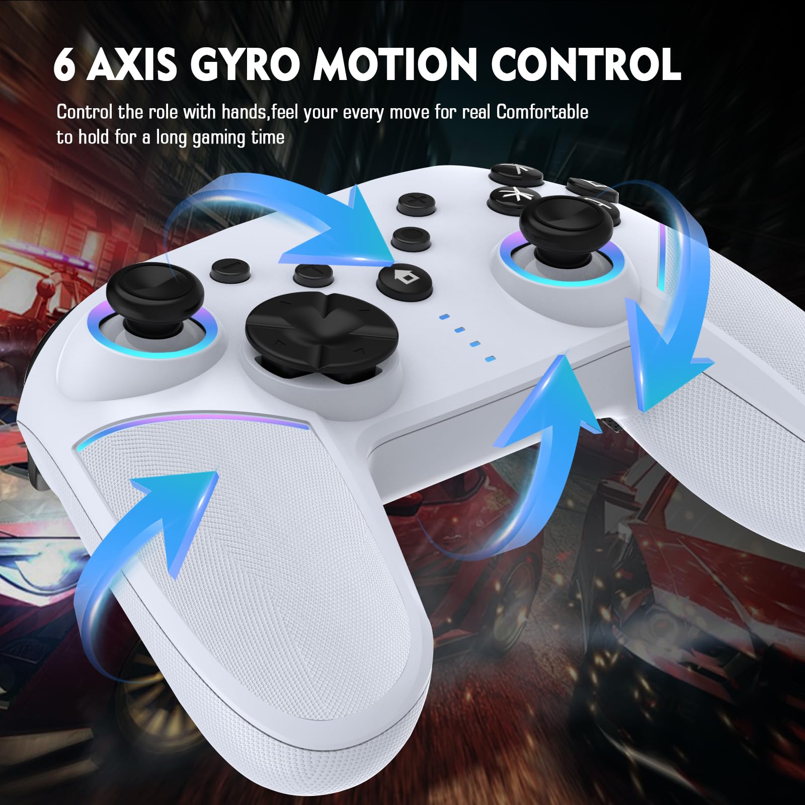 KEWYA Switch Controller für Switch Spiele, MACRO & Turbo Programmierfunktion, Motor Vibration, RGB Licht, Wireless Gamepad Joypad mit 6 Gyro Achse Kompatibel mit Switch/Switch Pro/Lite/PC - Weiß