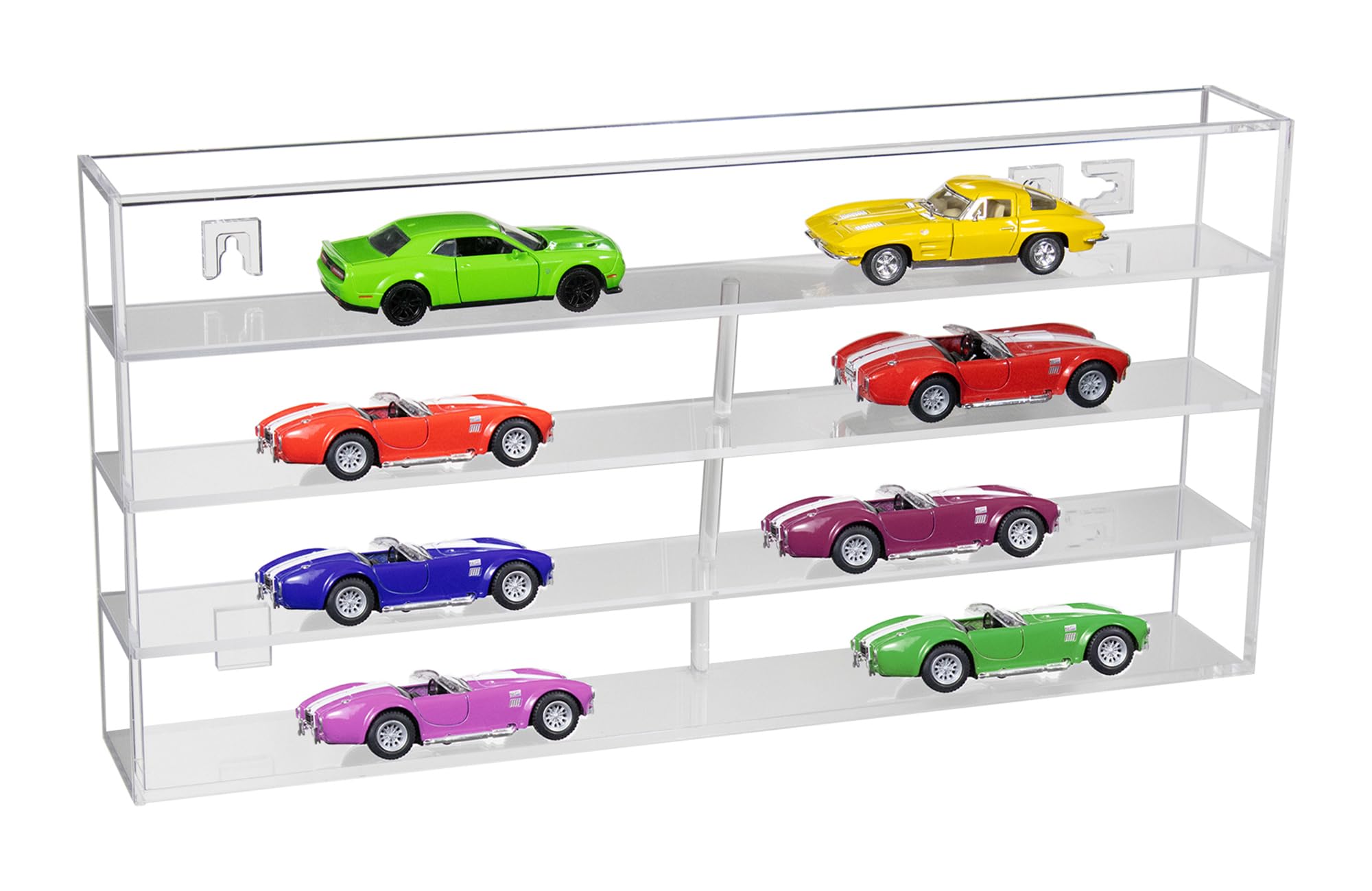 Better Display Cases Clear Acrylic Model Car Display Case with 4 Shelves and Clear Wall Mount (Vertical or Horizontal) - (A123)