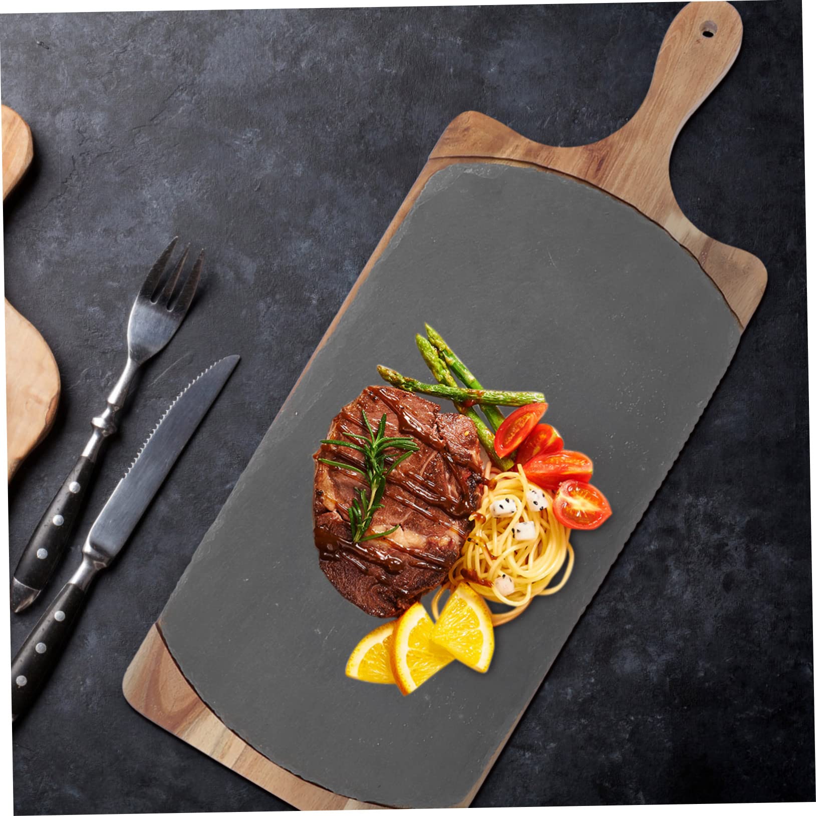 LABRIMP Plato para Servir de Madera Maciza Estilo Roca Japonés Negro