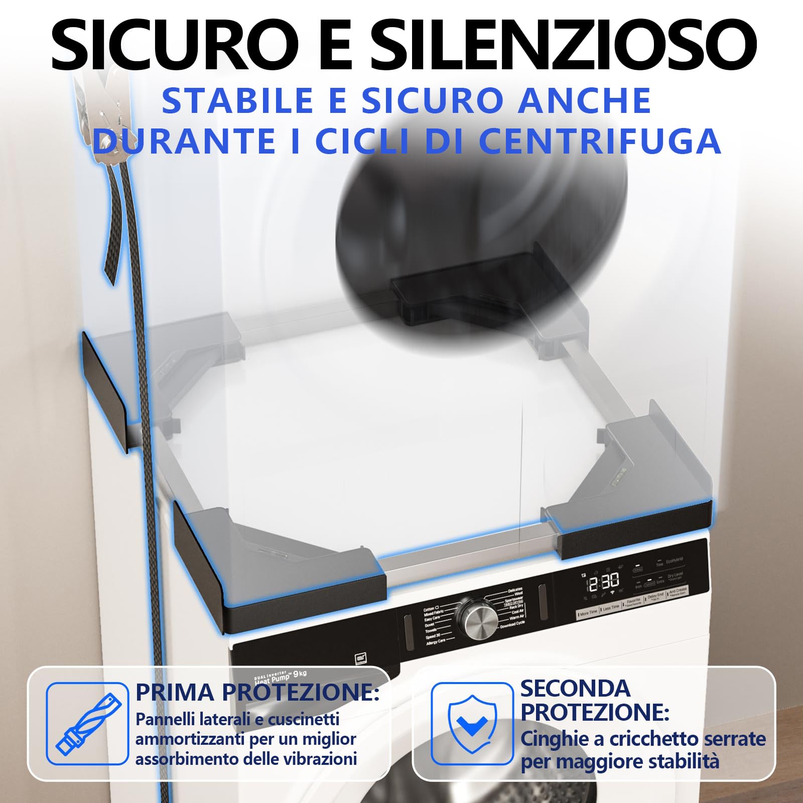 JHCHU Kit di impilamento universale per lavatrice e asciugatrice, Gamma di telaio regolabile 45~68cm, Offre soluzioni per impilare lavatrici e asciugatrici di diverse dimensioni (Nero)