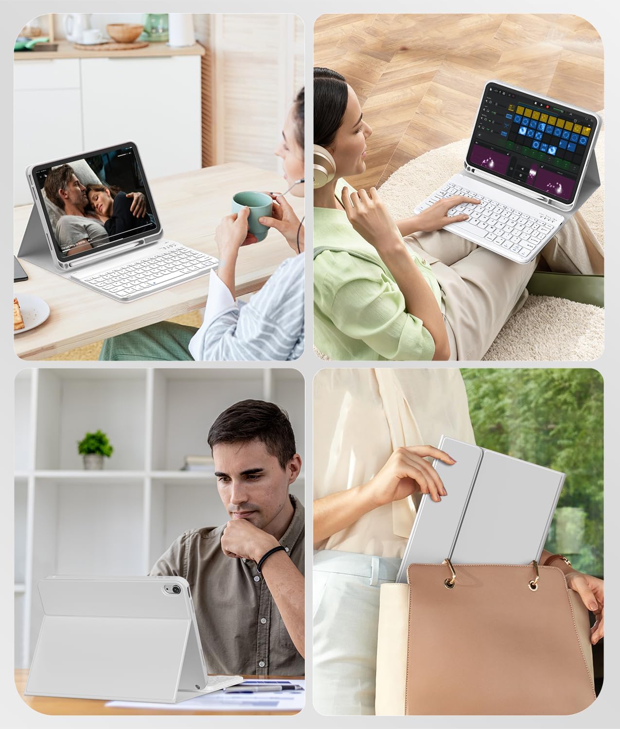 for iPad 11th 10th Generation Case with Keyboard 11 Inch/10.9 in 2025/2022, Detachable Wireless Bluetooth Keyboard, Stand Folio Cover with Pencil Holder, for iPad (A16), Grey