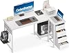 Coleshome Computer Desk with Drawers, 120x70 cm Corner Desk for Home Office, Reversible L Shaped Office Desks White