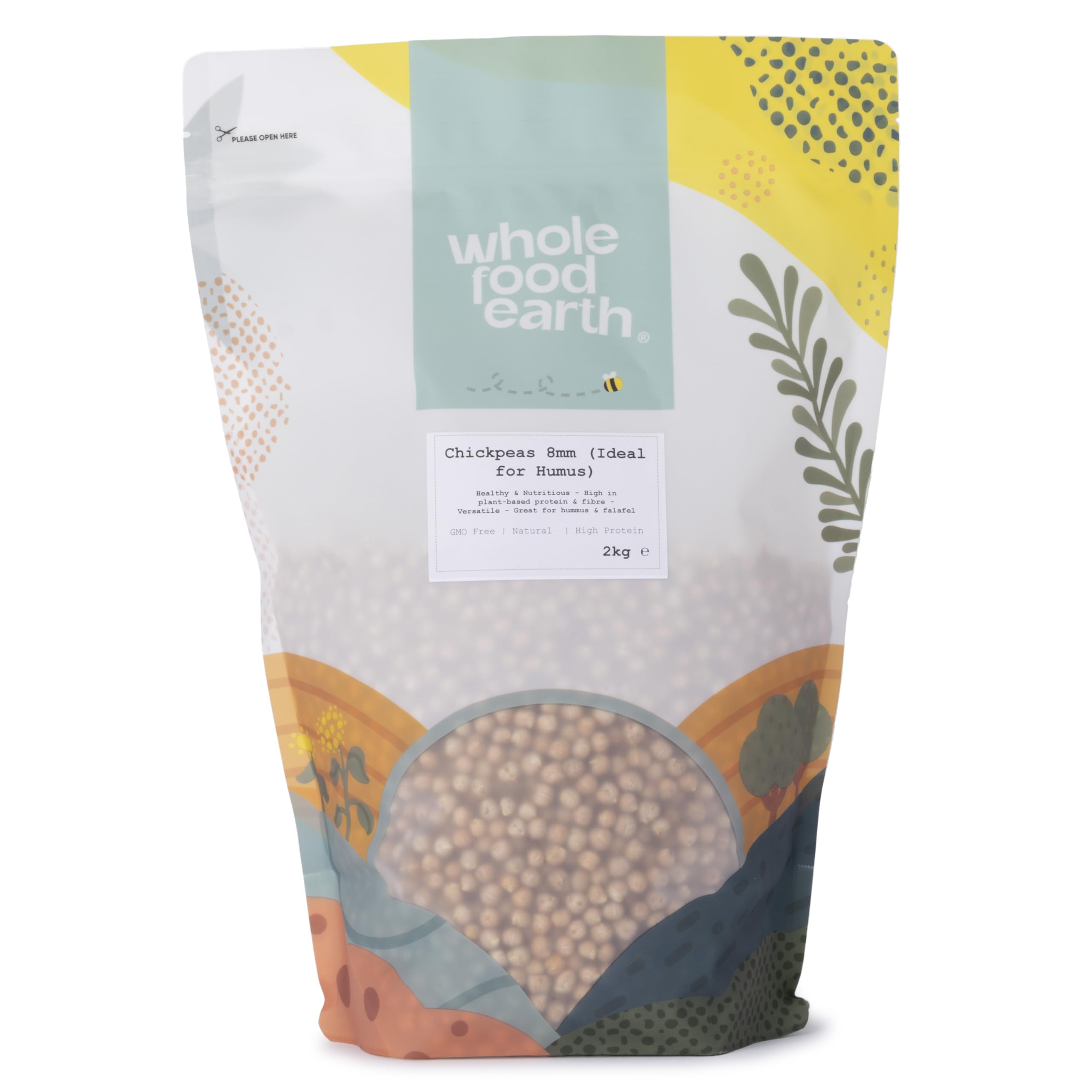 Wholefood Earth Dried Chick Peas 8mm (Ideal for Hummus) 2kg | GMO Free | Natural | Vegan | High Protein