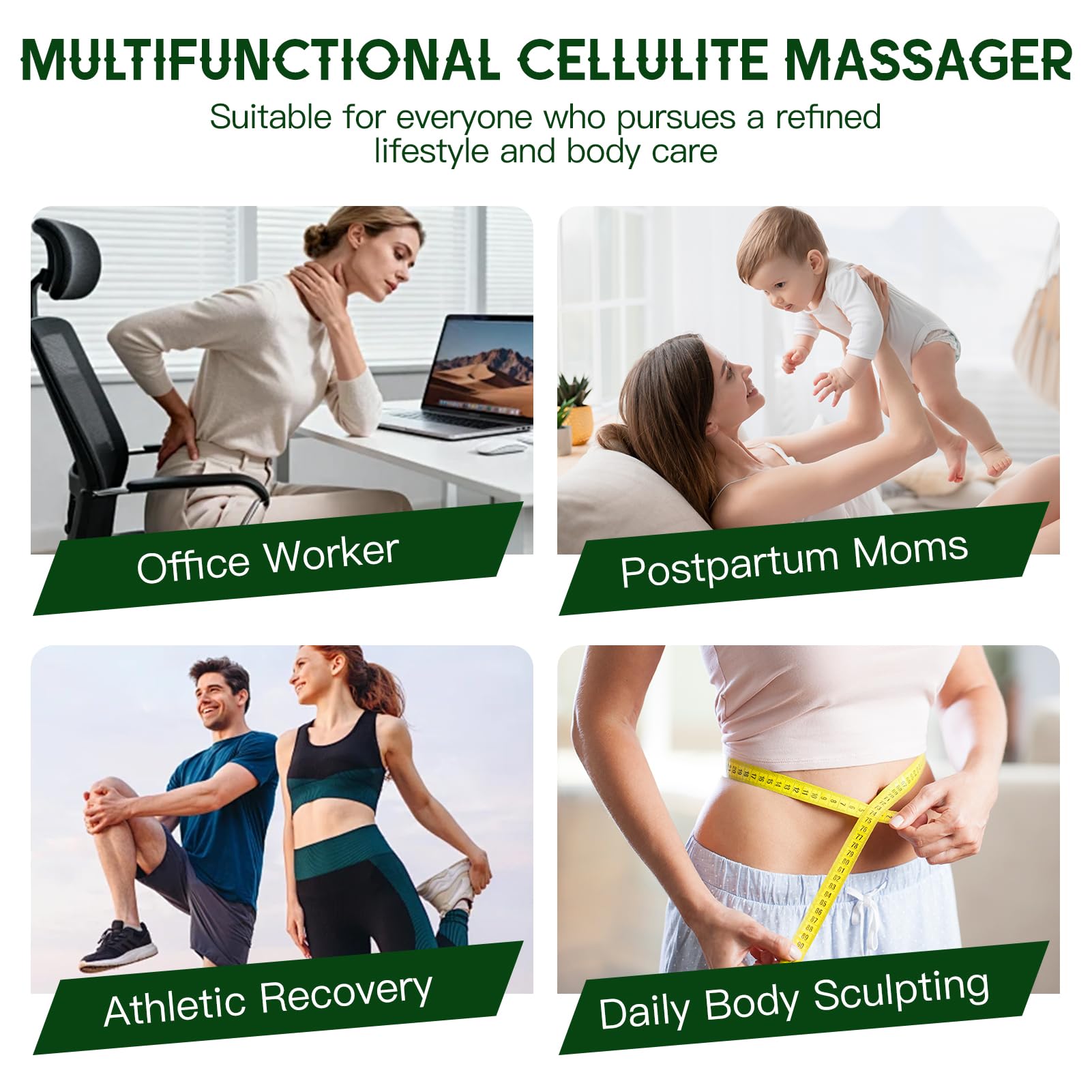 Pjordo Lymphdrainage-Massagegerät, Anti-Cellulite-Massagegerät mit Wärme, Licht & Vibration, reduziert Cellulite & Dehnungsstreifen, Körperformungsmaschine für Bauch, Arm & Bein, Massageöl hilft