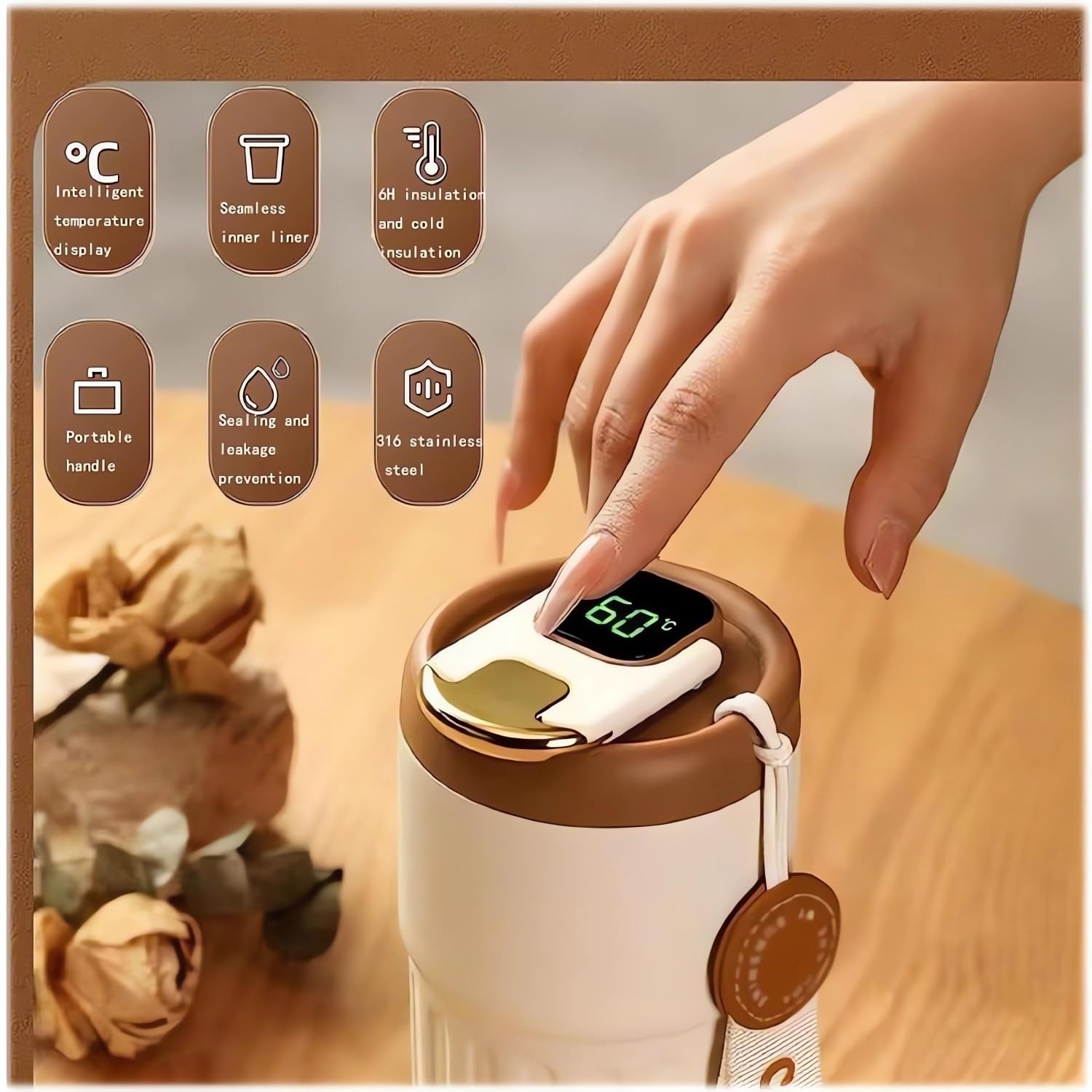 ERBO Taza De Café Para Llevar, Vasos Acero Inoxidable, Taza Térmica A Prueba De Fugas Con Tapa, Taza De Café Térmica Para Viajes, Respetuosa Con El Medio Ambiente, (Blanco + Negro) 380