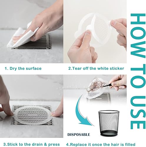 Miniatura 5 de Calcomanías desechables para drenaje de ducha, 30 calcomanías de malla de 4.3 pulgadas con pinzas limpias, calcomanías de drenaje de ducha que no se